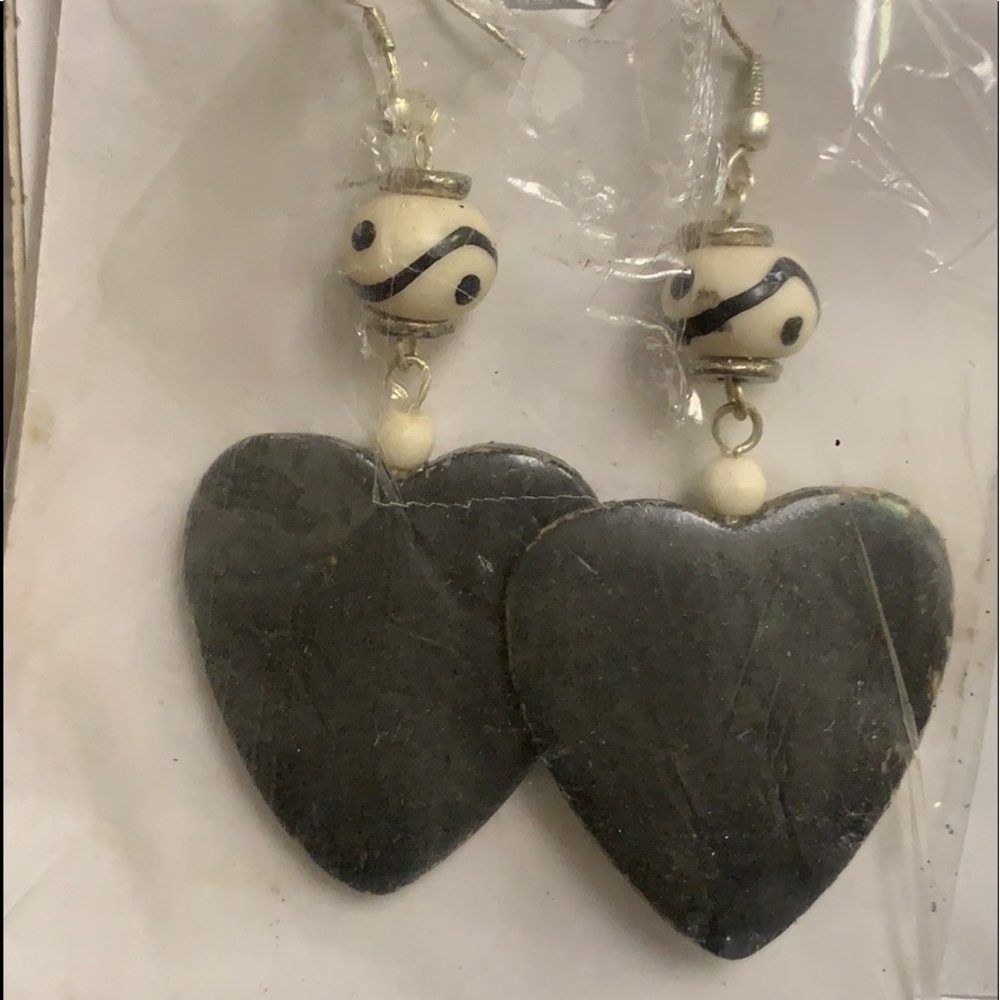 African Brown Ivory Heart Earrings